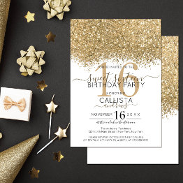 Small Modern Luxury Gold White Glitter Confetti Sweet 16 Invitation Front View