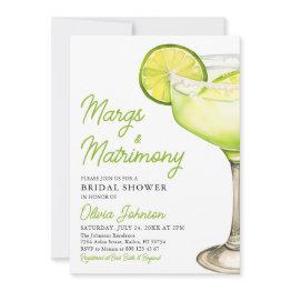 Small Modern Margs & Matrimony Cocktail Bridal Shower Invitation Front View