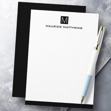 modern masculine monogram name black square flat note invitations