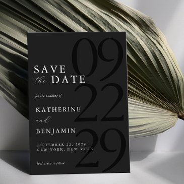 modern matte black minimalist wedding save the date