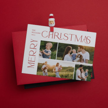 modern merry christmas 4 photo red typography holiday invitations