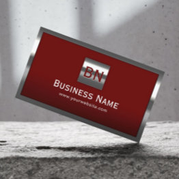 Small Modern Metal Framed Professional Monogram Red Business Invitations Front View
