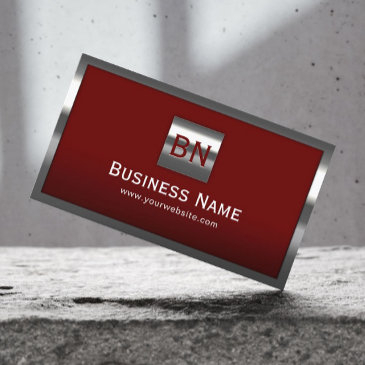 modern metal framed professional monogram red business invitations