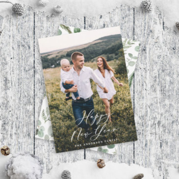 modern minimal 1 photo elegant script new year holiday invitations