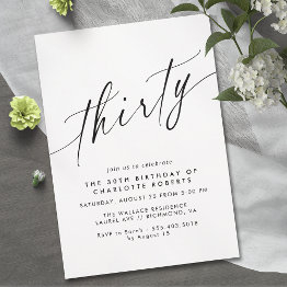 Small Modern Minimal | Black And White 30th Birthday Invitation Front View