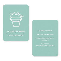 Small Modern Minimal Bucket Logo House Cleaning Maid Business Invitations Front View