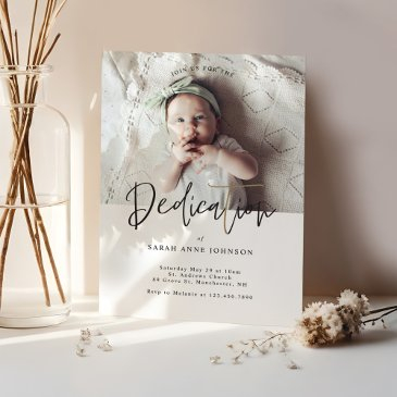 modern minimal calligraphy baby photo dedication invitation