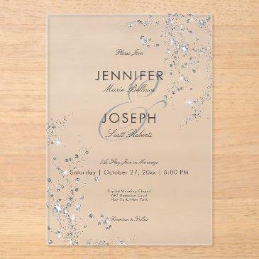 modern minimal gray & white glam diamonds wedding acrylic invitations