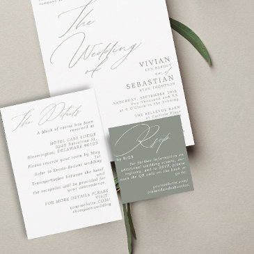 modern minimal green sage rsvp qr code invitations
