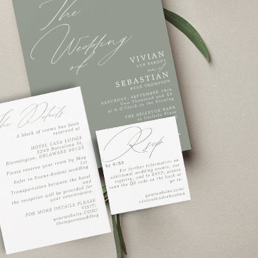 modern minimal green sage rsvp qr code invitations
