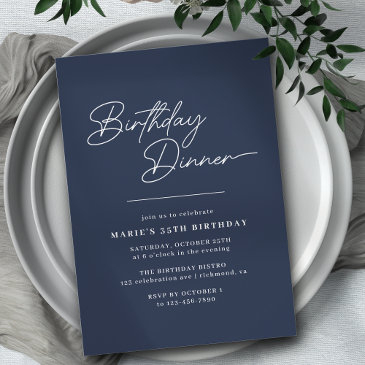 modern minimal navy blue | elegant birthday dinner invitation