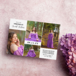 Small Modern Minimal Photo Collage Sweet Sixteen Invitation Front View