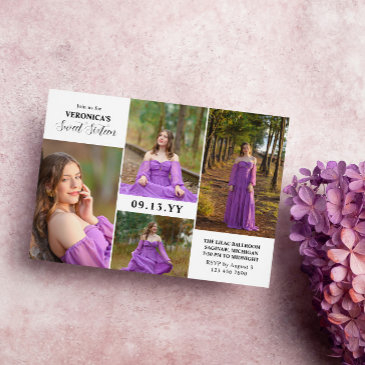 modern minimal photo collage sweet sixteen invitation