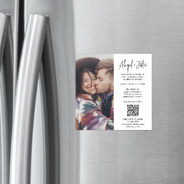 Small Modern Minimal Qr Code & Photo All-in-one Wedding Magnetic Invitation Front View