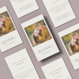 Small Modern Minimal Simple Photo Photographer Ivory Business Invitations Front View