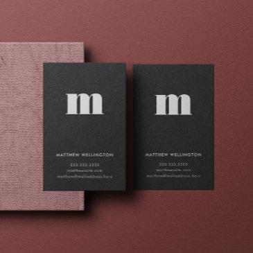 modern minimal solid black monogram vertical business invitations