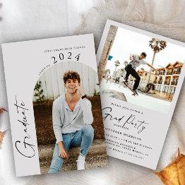 Small Modern Minimal Two Photo Graduation Party  Invitation Front View