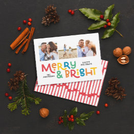 Small Modern Minimal Typography 3 Photo Christmas Fun Ho Holiday Invitations Front View