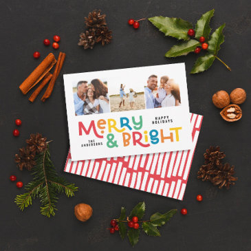 modern minimal typography 3 photo christmas fun ho holiday invitations