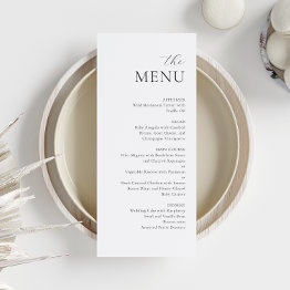 Small Modern Minimalist Black White Elegant Wedding Menu Front View