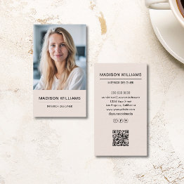 Small Modern Minimalist Blush Pink Photo Qr Social Media Business Invitations Front View
