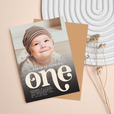 modern minimalist boho first birthday photo invitation