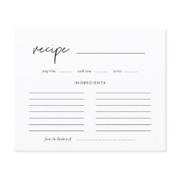 Small Modern Minimalist Bridal Shower Recipe Invitations Front View