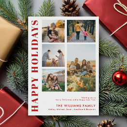 Small Modern Minimalist Family Photo Collage Holiday Invitations Front View