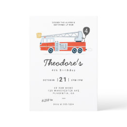 Small Modern Minimalist Fireman Birthday Party Invitation Front View