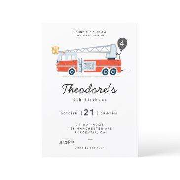 modern minimalist fireman birthday party invitation