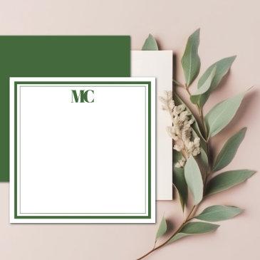 modern minimalist monogram two border hunter green note invitations