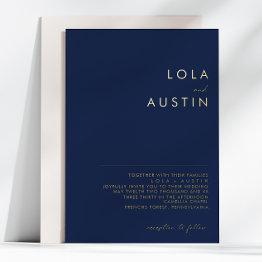 Small Modern Minimalist | Navy And Gold Wedding Real Foil Invitation Front View