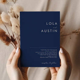 Small Modern Minimalist Navy Blue | Silver Wedding Invitation Front View