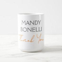 Small Modern Minimalist Plain Personalized Thank You Coffee Mug Front View