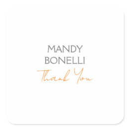 Small Modern Minimalist Plain Personalized Thank You Square Sticker Front View