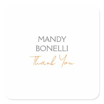 modern minimalist plain personalized thank you square sticker