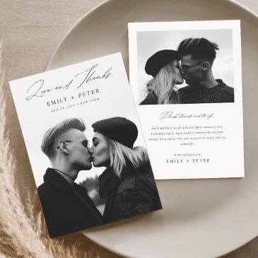 modern minimalist script 2 photo wedding thank you invitations