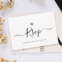 Small Modern Minimalist Script Rose Gold Wedding Rsvp Front View