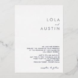 Small Modern Minimalist Silver Traditional Wedding Real Foil Invitation Front View