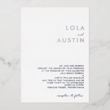 modern minimalist silver traditional wedding real foil invitation