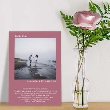 modern minimalist simple dusty rose photo wedding invitation
