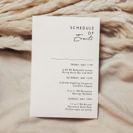 Small Modern Minimalist Wedding Schedule Of Events Invitations Front View