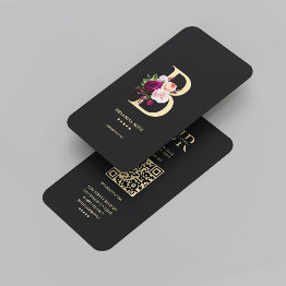 Small Modern Monogram B Aesthetic Floral Black Gold Business Invitations Front View