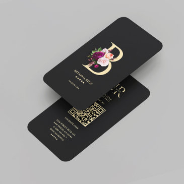 modern monogram b aesthetic floral black gold business invitations