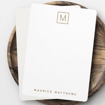 modern monogram name subtle ivory leather texture note invitations