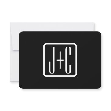 modern monogrammed initials | black & white note invitations