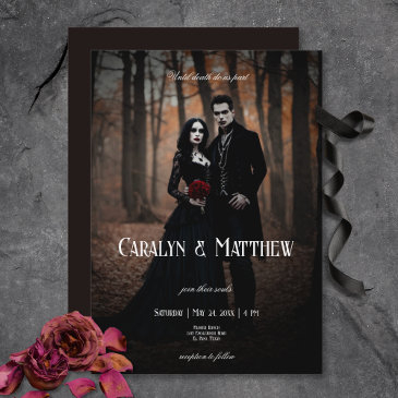 modern moody gothic photo dark wedding invitation