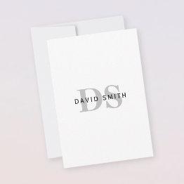 Small Modern Name & Monogram | Black White & Grey Thank You Invitations Front View