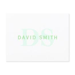 Small Modern Name & Monogram | Green & White Invitation Postinvitations Front View