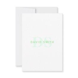 Small Modern Name & Monogram | Green & White Thank You Invitations Front View